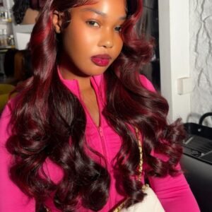 26 Asian Sdd Custom Colored Red Highlights Bodywave Frontal Unit