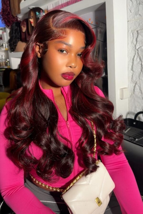 26 Asian Sdd Custom Colored Red Highlights Bodywave Frontal Unit